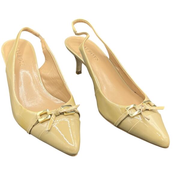 Talbots Shoes - 👠 Talbots 8.5B Nude Patent Slingback Heels Pointed Toe Bow Buckle Y2K Chic